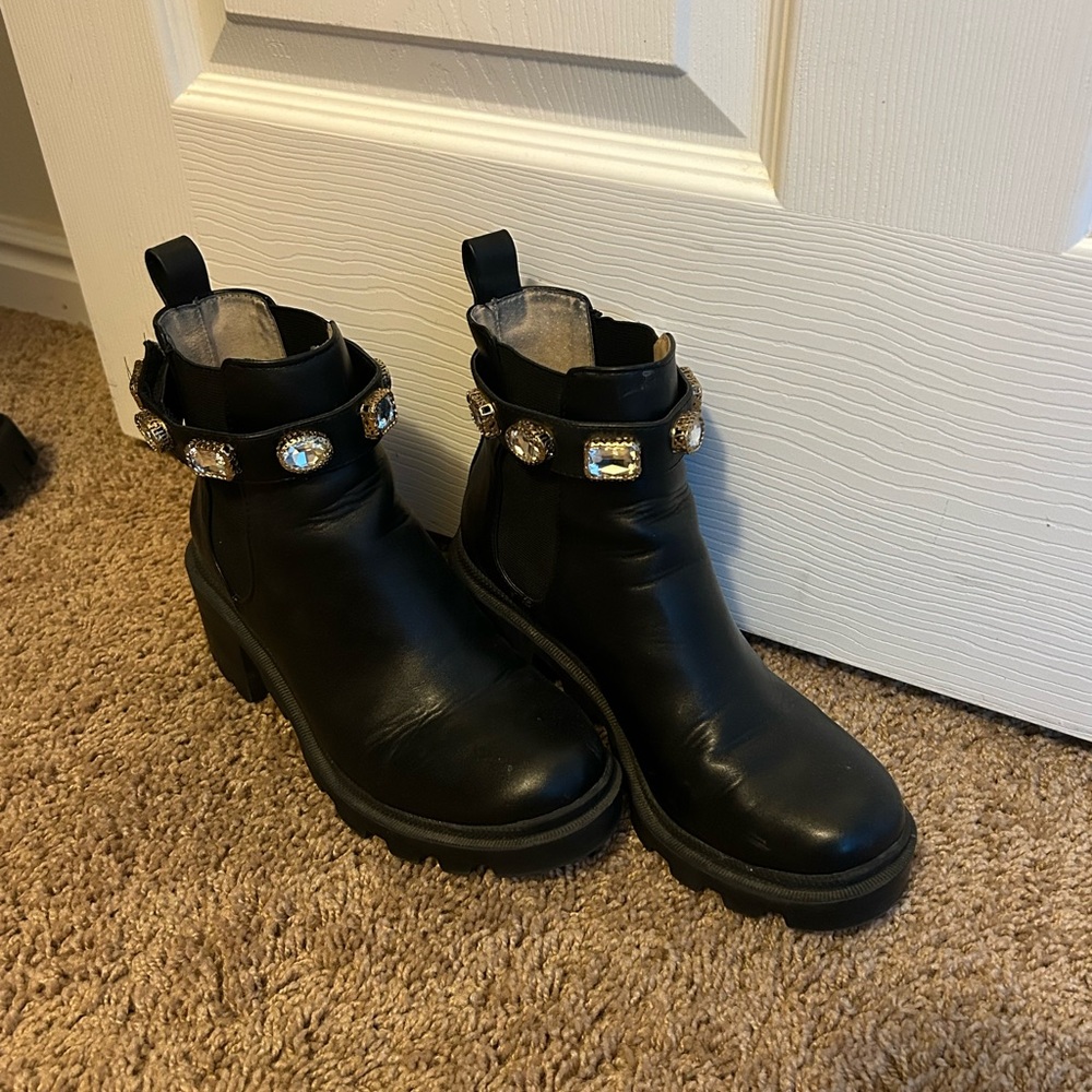 Black Ankle Boots with Gem Accents- Steve Madden